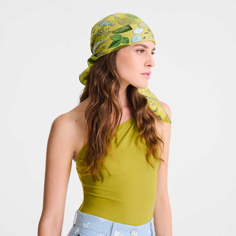 Longchamp Herbario De Longchamp Pañuelo De Seda 90 Seda - Verde Kiwi