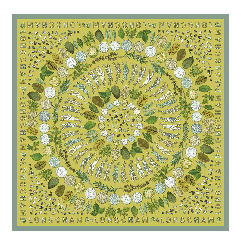 Longchamp Herbario de Longchamp Pañuelo de seda 90 Seda - Verde Kiwi