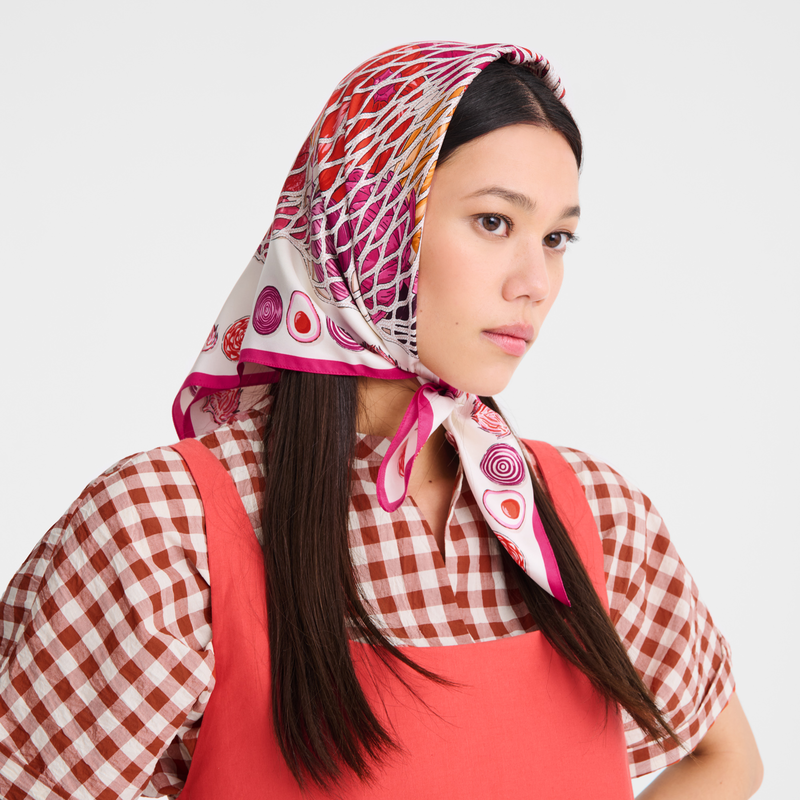 Longchamp La Bolsa De Malla Gourmet Pañuelo De Seda 70 Seda - Rosa