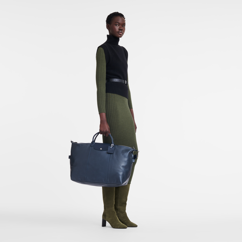 Longchamp Le Foulonné Bolsa De Viaje L Cuero - Azul Oscuro