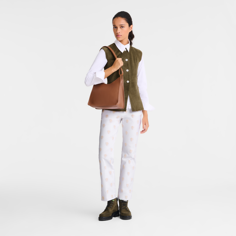 Longchamp Le Foulonné Bolso De Hombro M Cuero - Caramelo