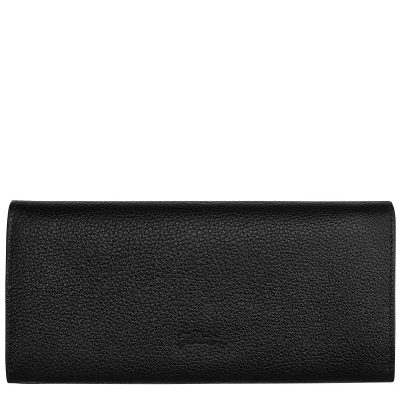 Longchamp Le Foulonné Cartera Continental Grande Cuero - Negro
