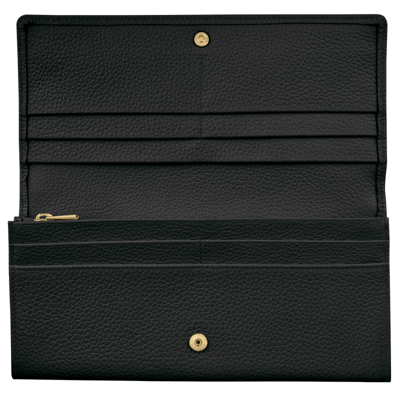 Longchamp Le Foulonné Cartera Continental Grande Cuero - Negro