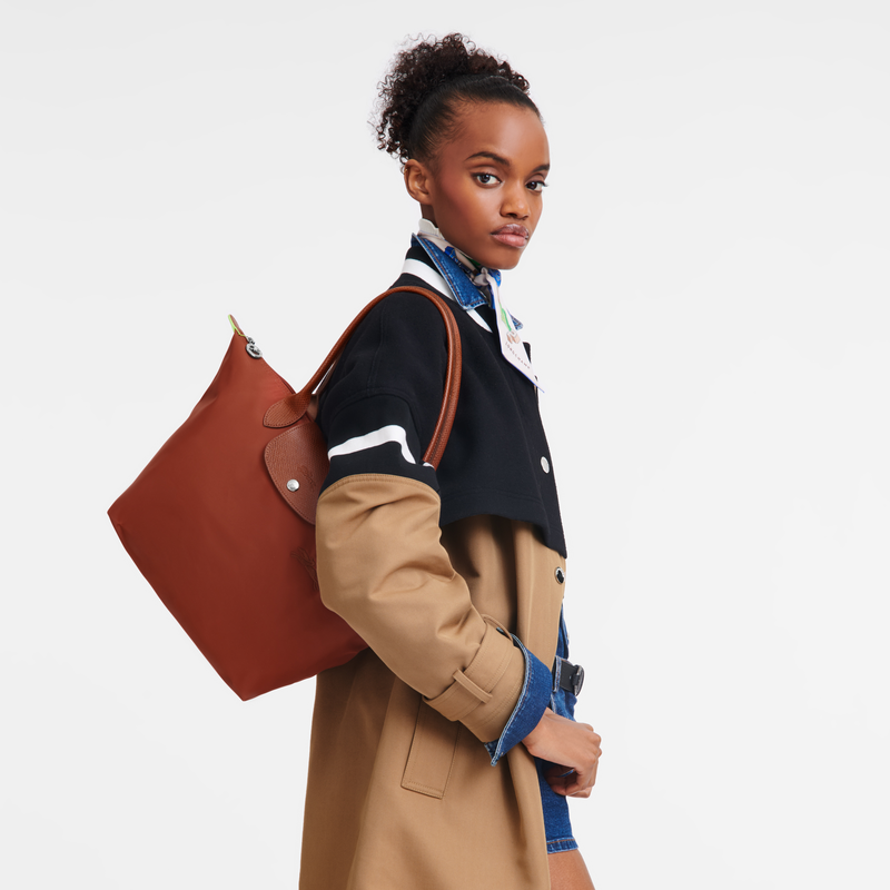 Longchamp Le Pliage Green Bolso De Hombro M Lona Reciclada - Castaño