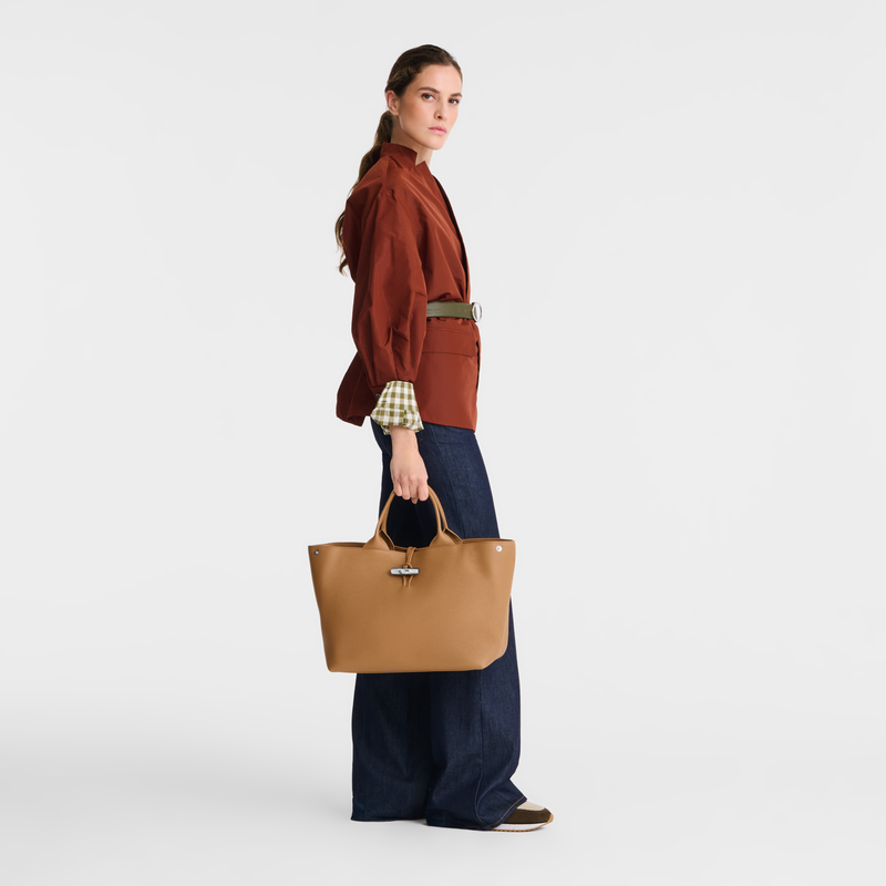 Longchamp Le Roseau Bolso Con Asa Superior L Cuero - Nuez