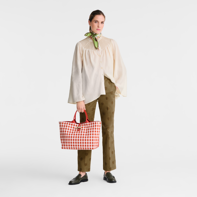 Longchamp Le Roseau Bolso Con Asa Superior L Tela - Corteza