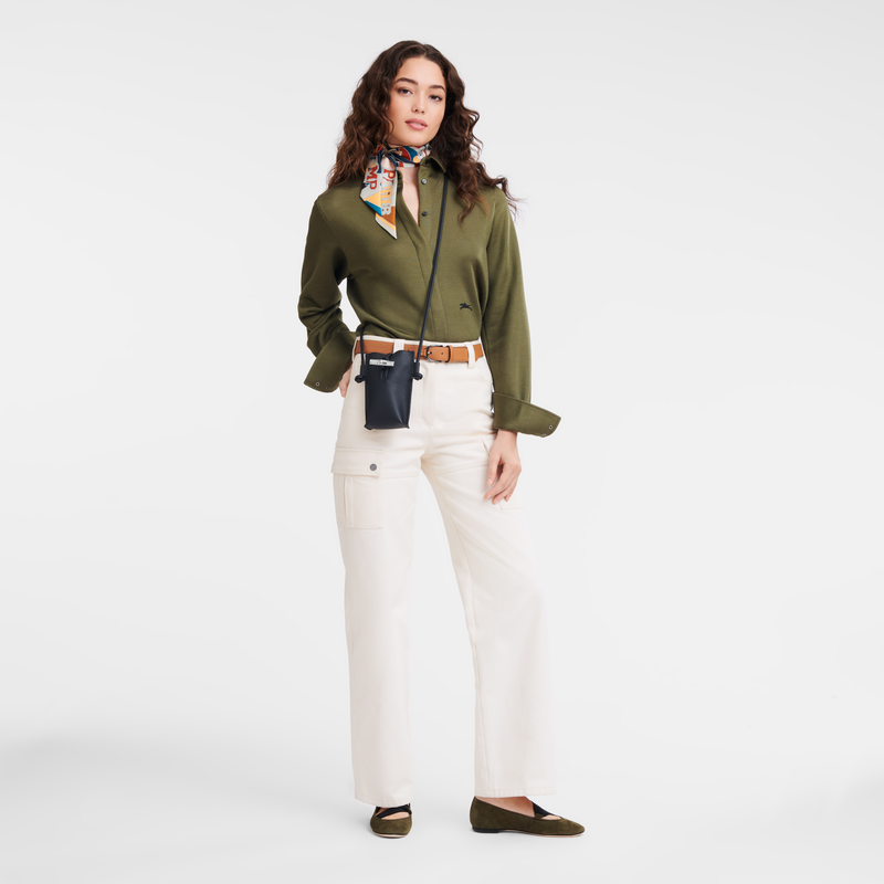 Longchamp Le Roseau Funda De Teléfono Con Cordón De Piel Cuero - Negro