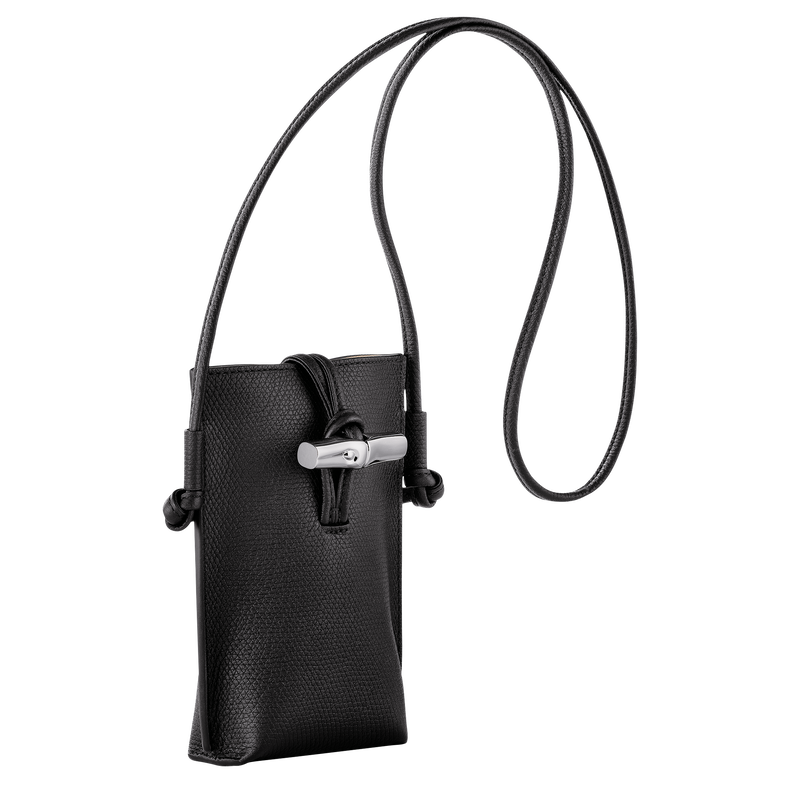 Longchamp Le Roseau Funda De Teléfono Con Cordón De Piel Cuero - Negro