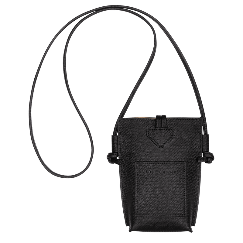 Longchamp Le Roseau Funda De Teléfono Con Cordón De Piel Cuero - Negro