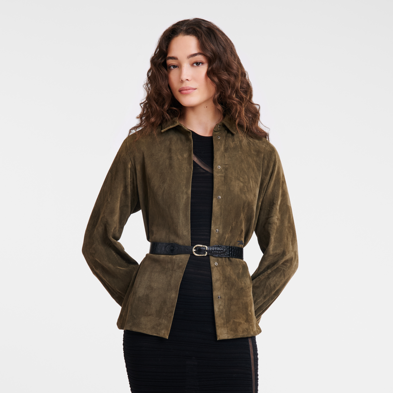 Longchamp Longchamp 1980 Croco Cinturón De Mujer Cuero - Negro