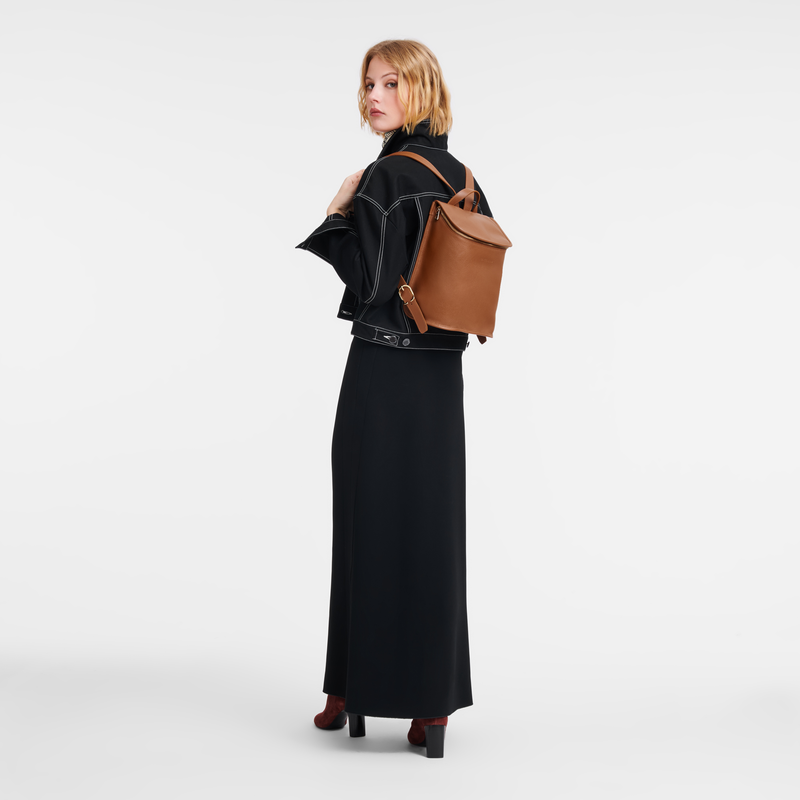 Longchamp Le Foulonné Mochila Cuero - Caramelo