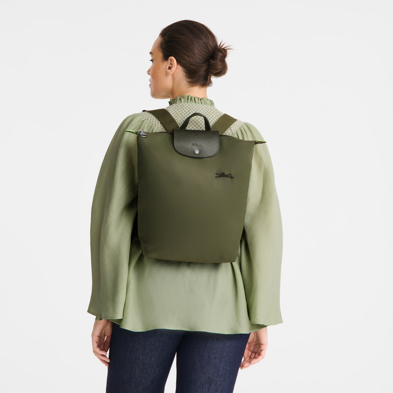 Longchamp Le Pliage Green Mochila M Tela - Bosque