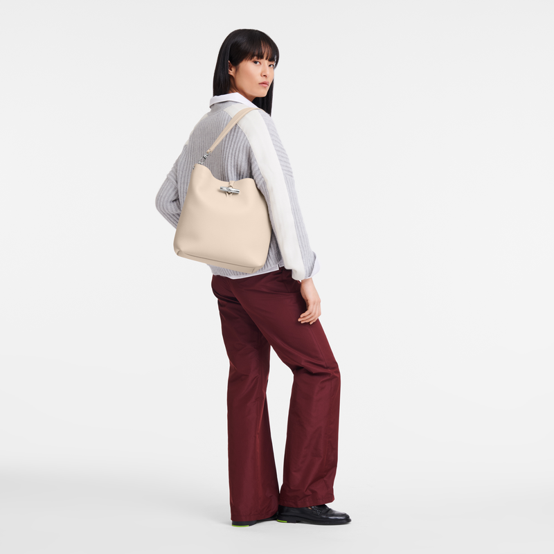 Longchamp Le Roseau Bolso De Hombro M Cuero - Papel