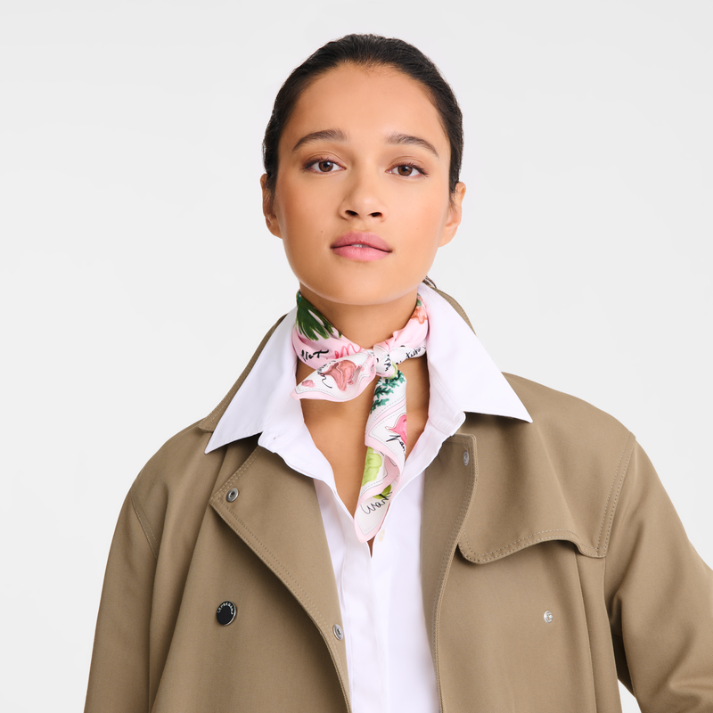 Longchamp Rosa Y Verde Pañuelo De Seda 50 Seda - Bailarina