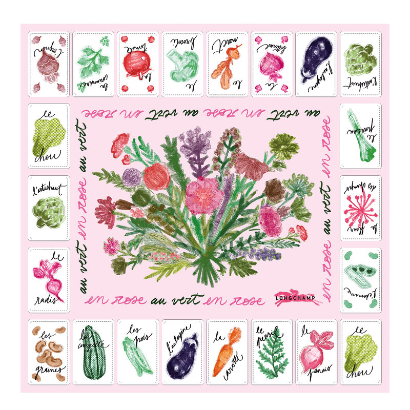 Longchamp Rosa y verde Pañuelo de seda 50 Seda - Bailarina