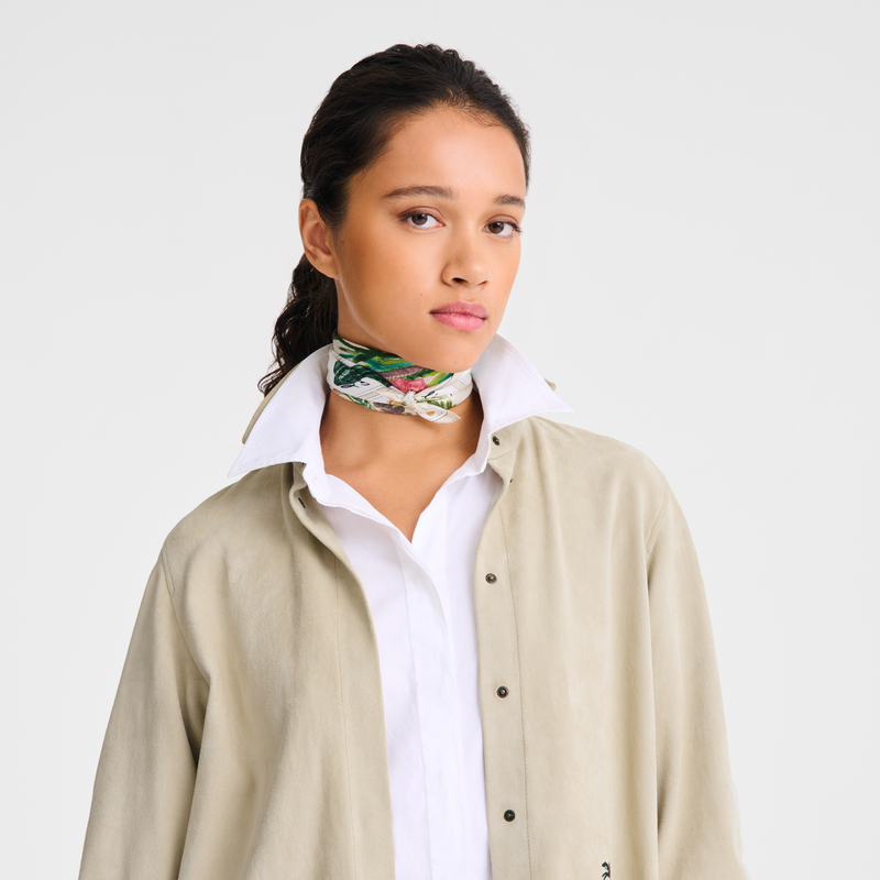 Longchamp Rosa Y Verde Pañuelo De Seda 50 Seda - Papel