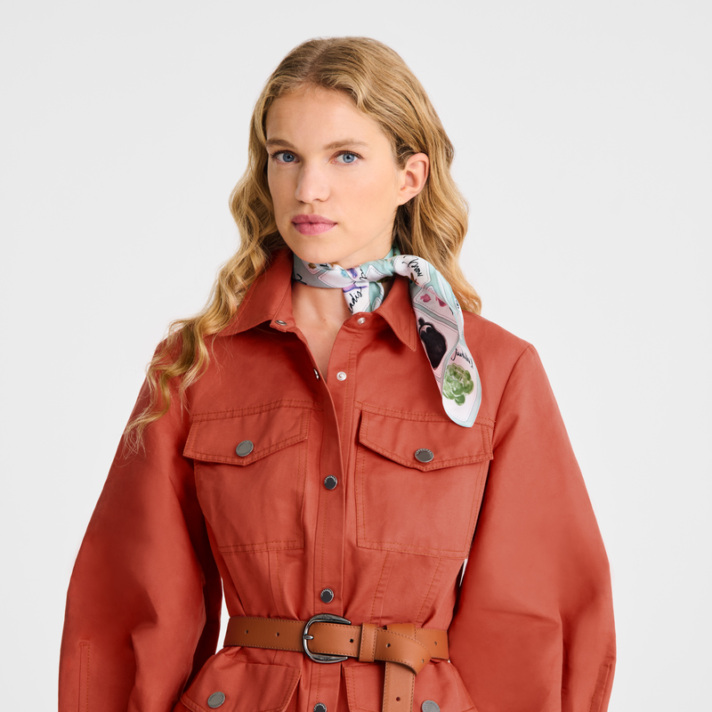 Longchamp Rosa Y Verde Pañuelo De Seda 50 Seda - Verbena