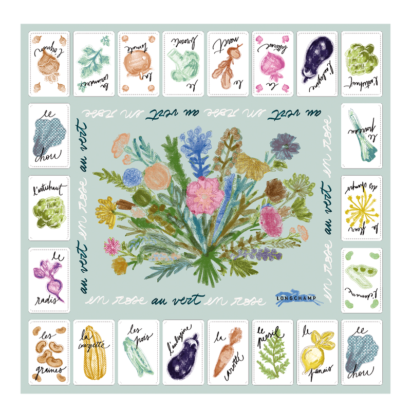 Longchamp Rosa y verde Pañuelo de seda 50 Seda - Verbena