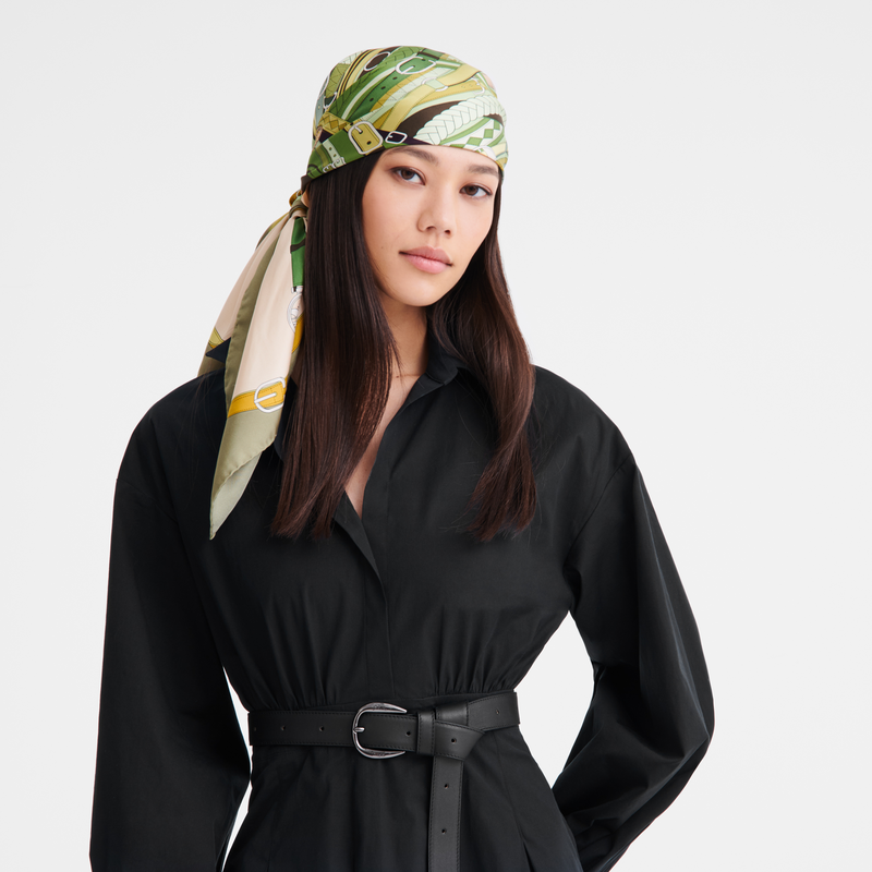 Longchamp Tête De Cheval Pañuelo De Seda 90 Seda - Alcachofa