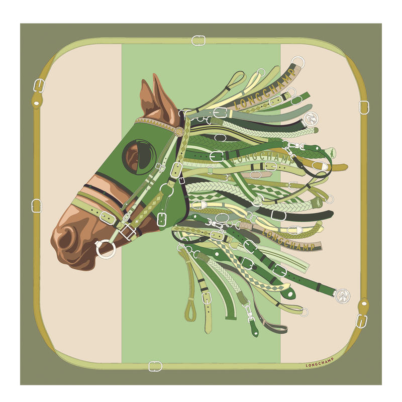 Longchamp Tête de cheval Pañuelo de seda 90 Seda - alcachofa