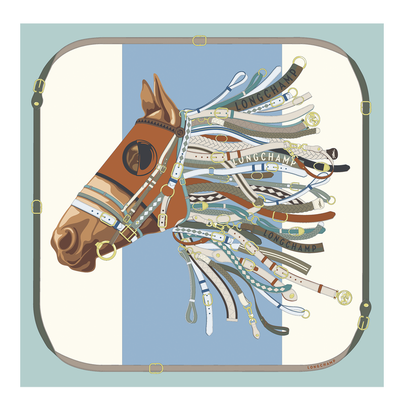 Longchamp Tête de cheval Pañuelo de seda 90 Seda - Verbena
