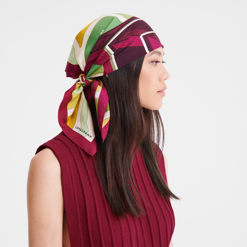 Longchamp Torre Ecuestre Pañuelo De Seda 70 Seda - Remolacha