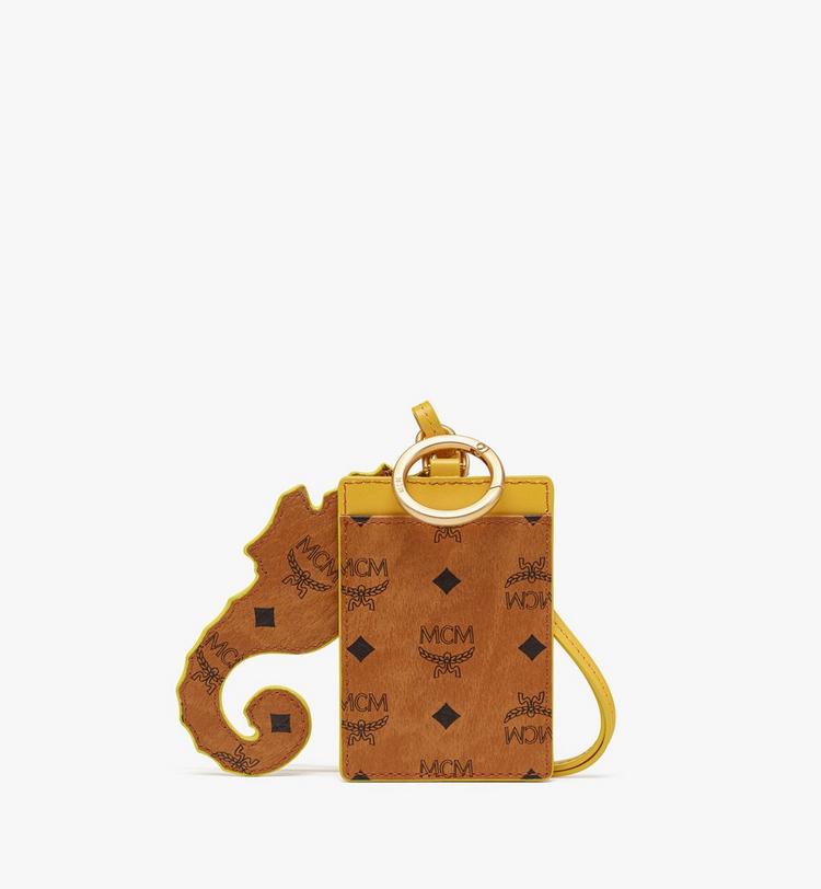 MCM Aren Lanyard Card Case W/ Seahorse Charm In Visetos
