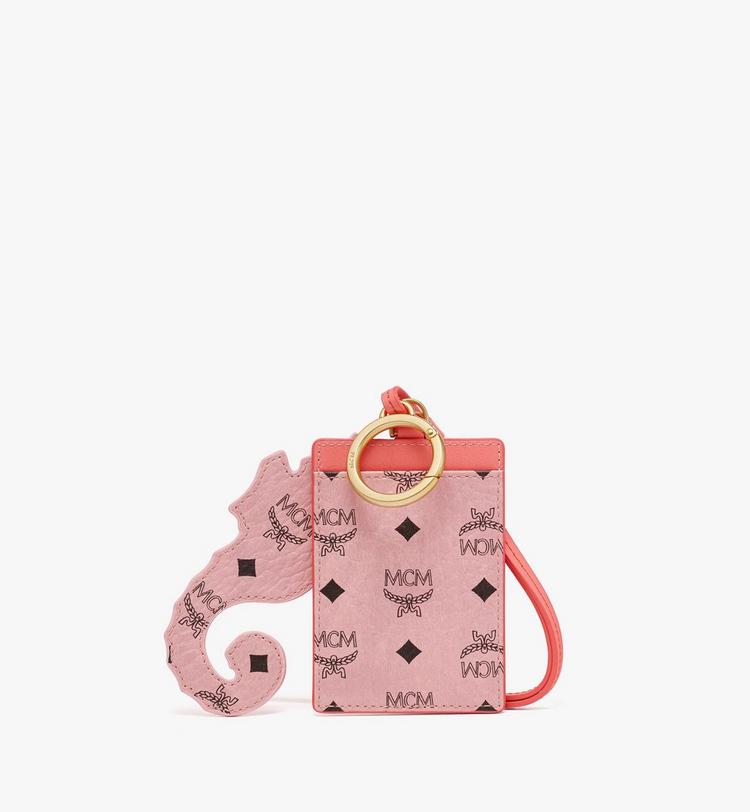 MCM Aren Lanyard Card Case W/ Seahorse Charm In Visetos