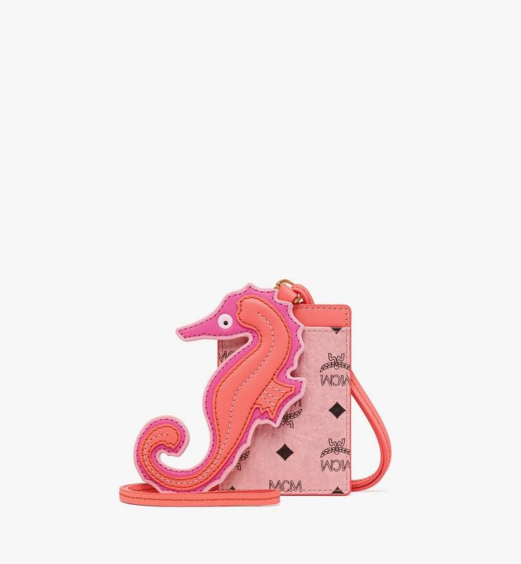 MCM Aren Lanyard Card Case W/ Seahorse Charm In Visetos