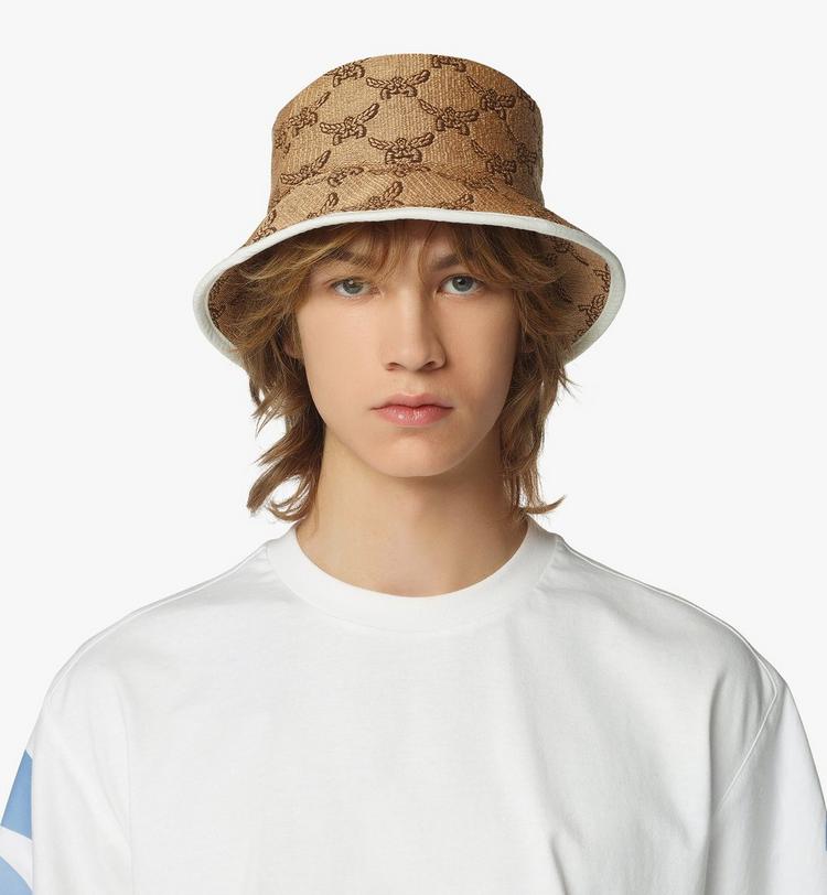 MCM Bucket Hat In Lauretos Raffia Jacquard