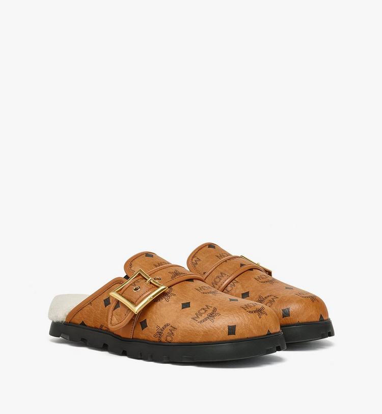 MCM Flat Mule in Visetos and Shearling