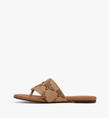 MCM Flat Sandals In Lauretos Raffia Jacquard