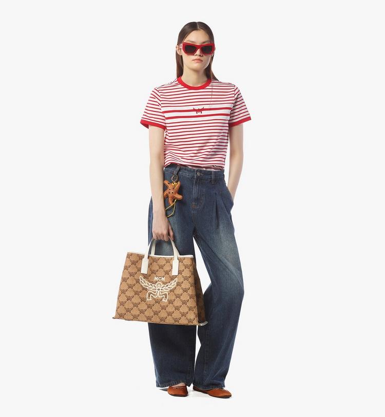 MCM Himmel Shopper In Lauretos Raffia Jacquard