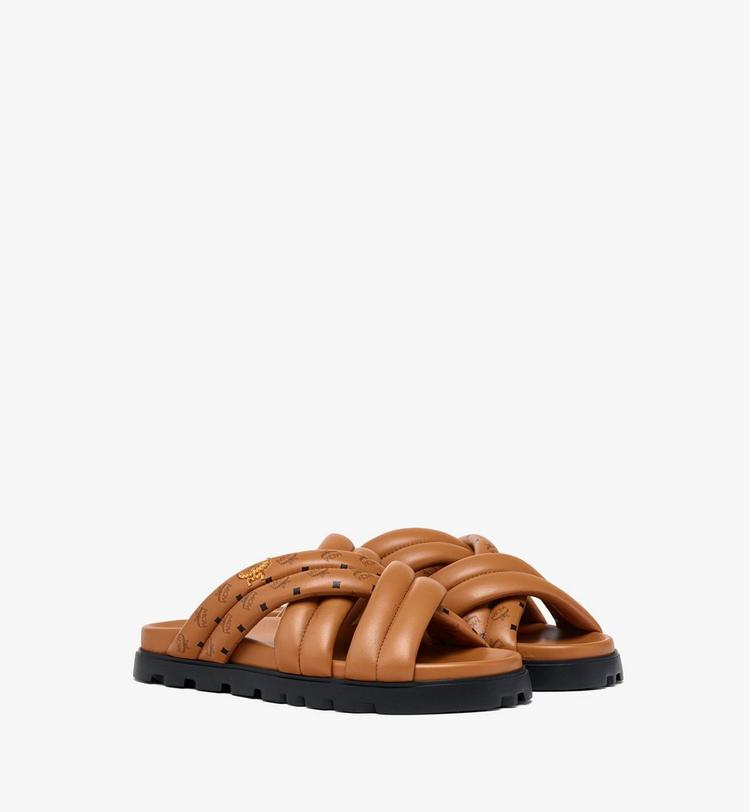 MCM Monogram Print Cross Sandals in Lamb Leather