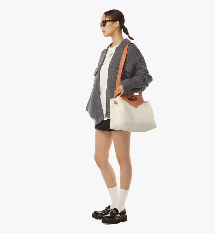 MCM Soft Diamond Tote In Shearling And Leather