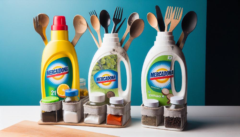 Mimub Transformación Creativa: Botes de Detergente de Mercadona Convertidos en Prácticos Organizadores de Cocina