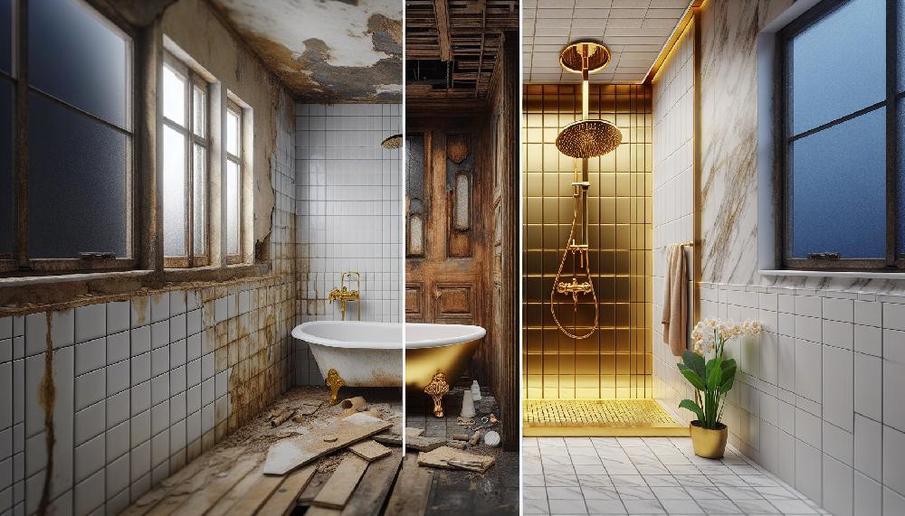 Mimub Transformación De Baño: De Antiguo Y Destartalado A Moderno Y Elegante Con Sutiles Cambios Y Columna De Ducha Dorada