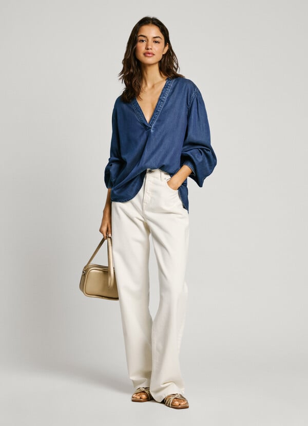 Pepe Jeans blusa denim cuello pico