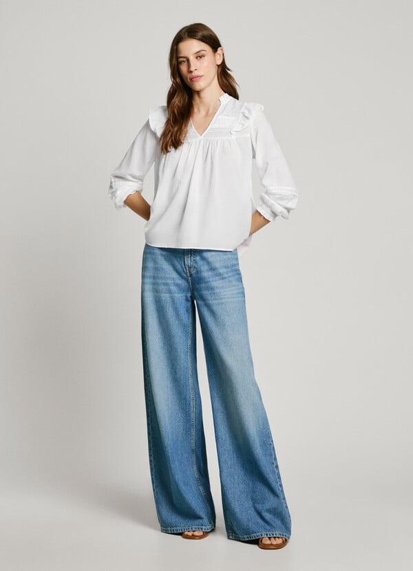 Pepe Jeans Blusa Fluida Con Volantes
