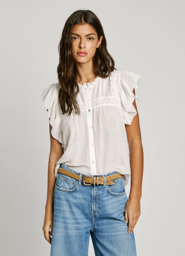 Pepe Jeans Blusa Manga Corta Con Volantes