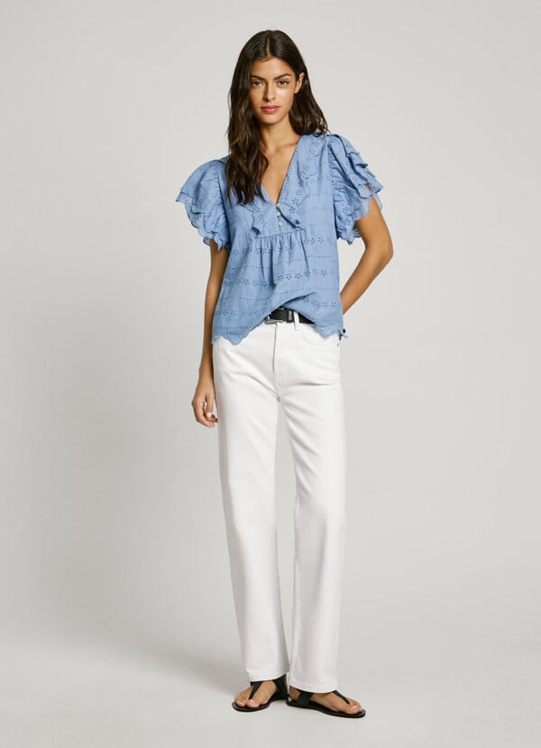 Pepe Jeans Blusa Manga Corta Con Volantes