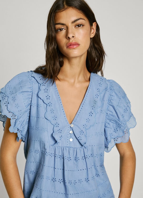 Pepe Jeans Blusa Manga Corta Con Volantes