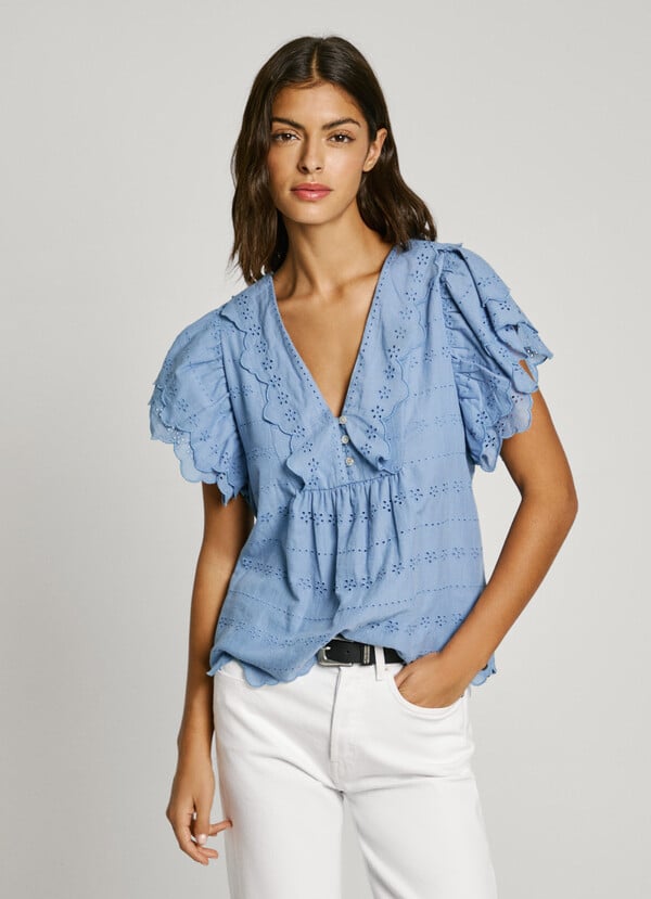 Pepe Jeans blusa manga corta con volantes
