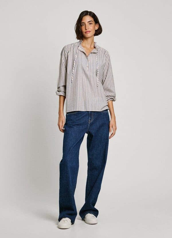 Pepe Jeans Blusa Rayas Volantes En Cuello