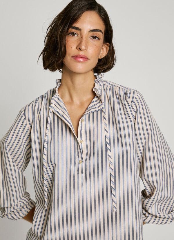 Pepe Jeans Blusa Rayas Volantes En Cuello