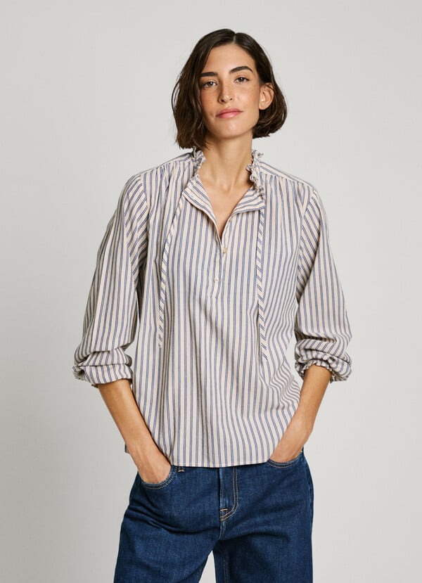 Pepe Jeans blusa rayas volantes en cuello