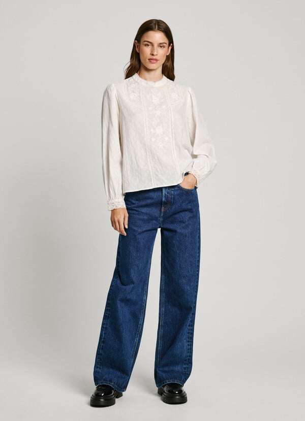 Pepe Jeans Blusa Romántica Detalles Bordados