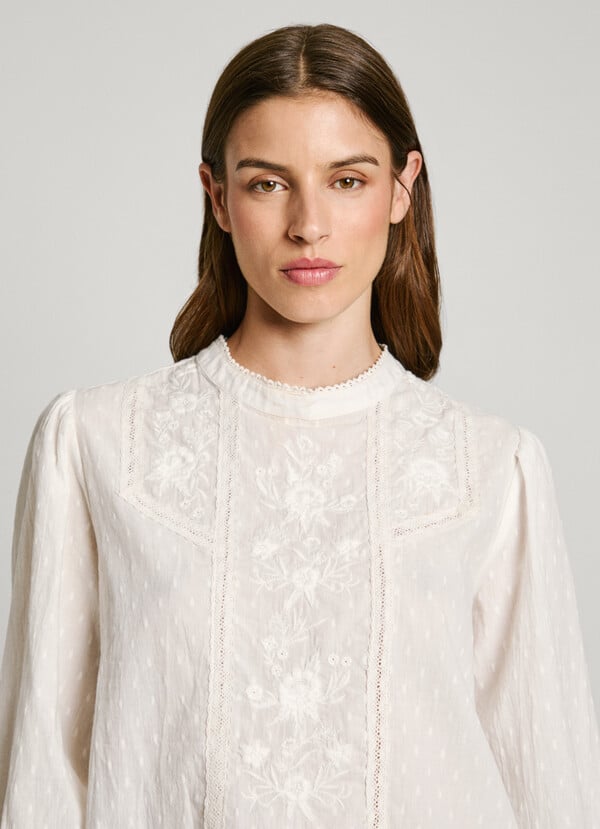 Pepe Jeans Blusa Romántica Detalles Bordados
