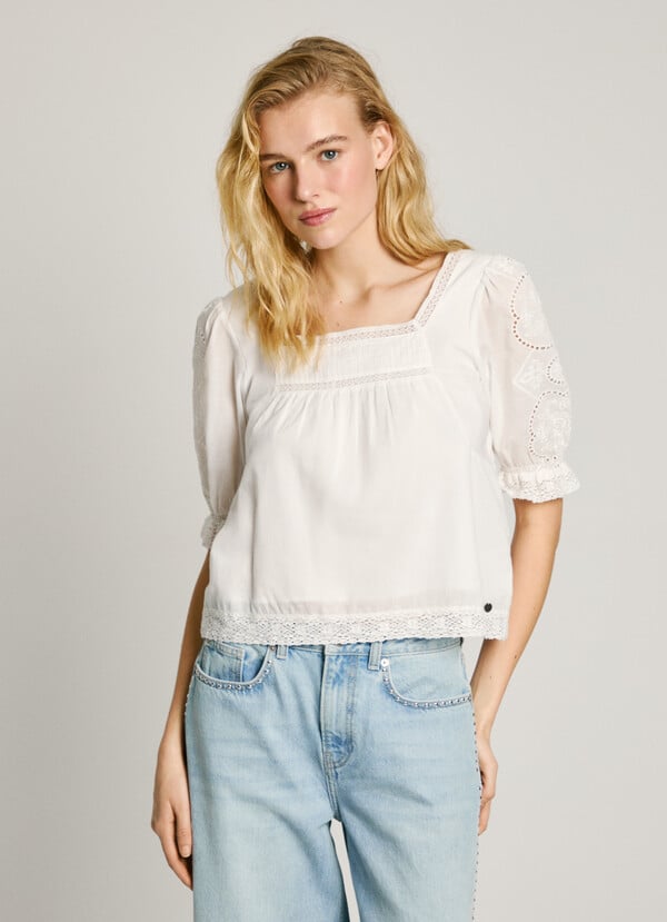Pepe Jeans Blusa Voile Con Detalles Bordados