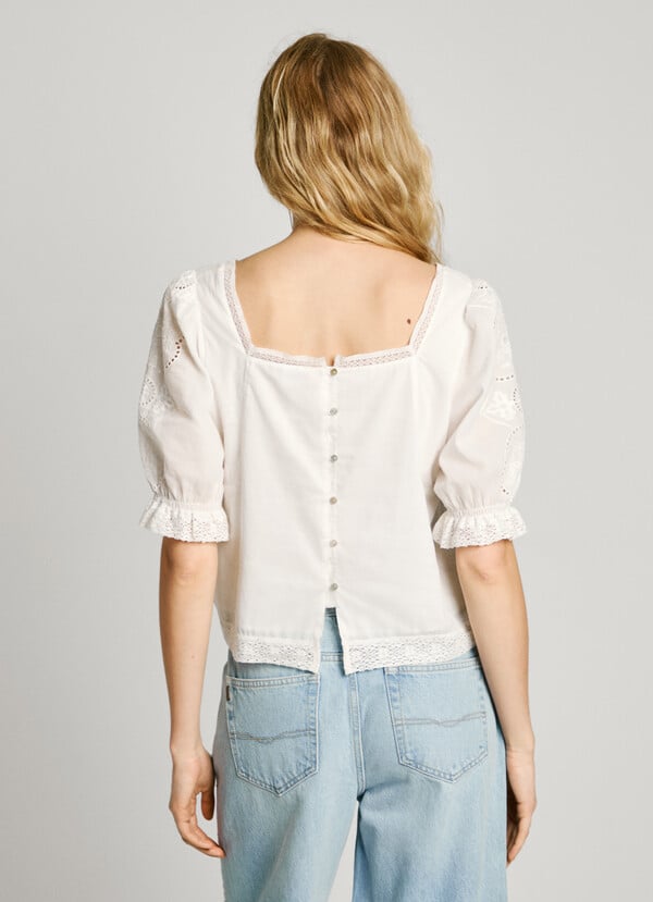 Pepe Jeans Blusa Voile Con Detalles Bordados